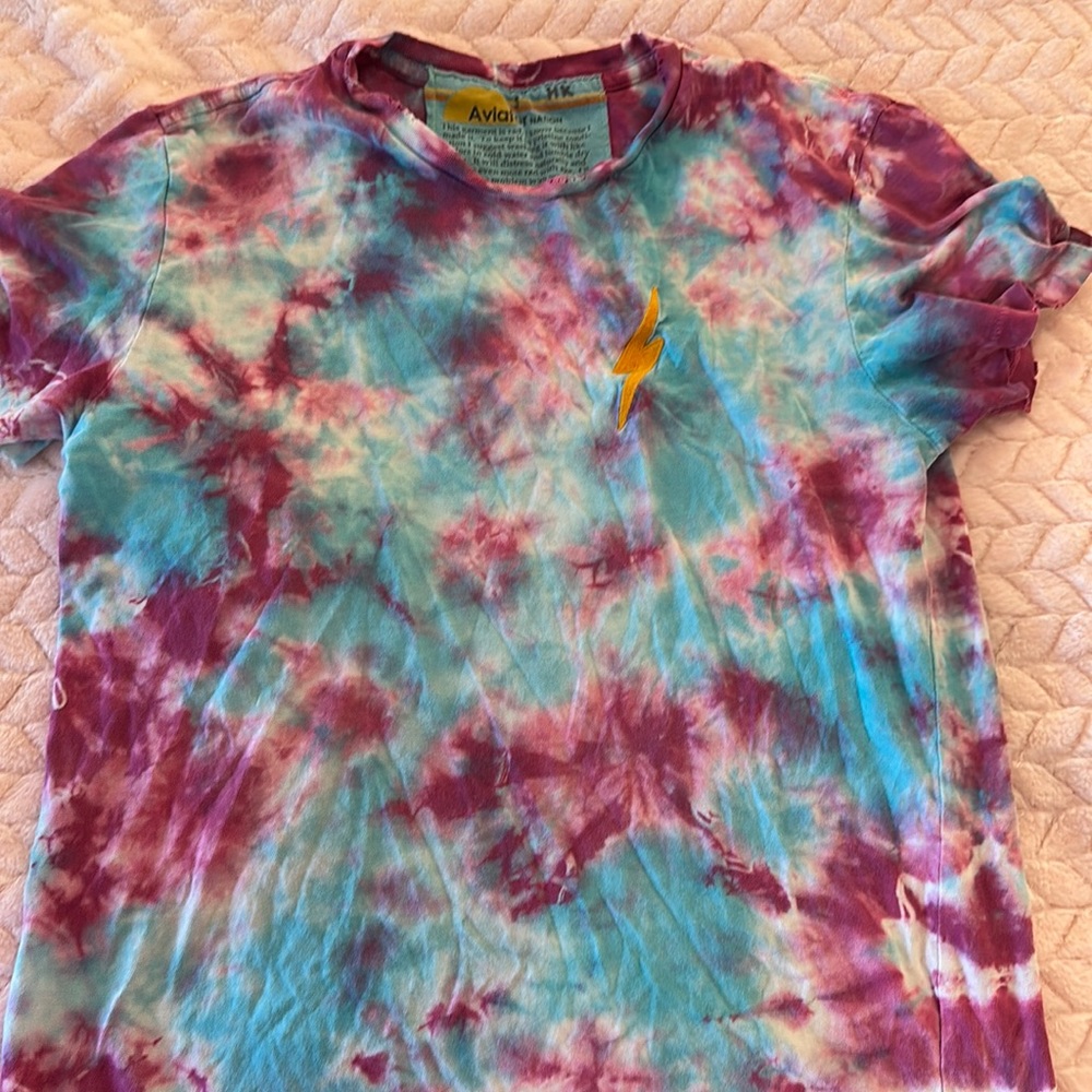 Blue and purple tie die aviator nation shirt